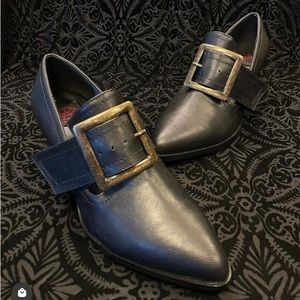 Strangecvlt Black Matte Faux Leather Grimm buckle pilgrim witch Shoes 6.5-7 NIB